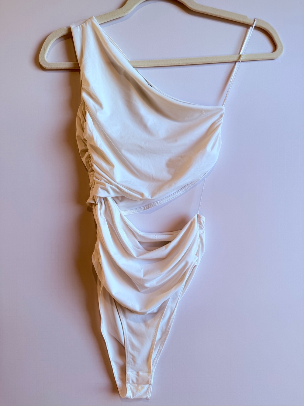 Aritzia White One-Shoulder Draped Bodysuit
